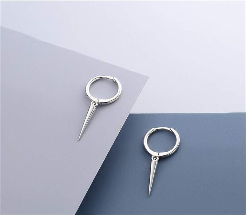 Dtja Minimalist Spike Dangle Drop Hoop Earrings for Women Girls 925 Sterling Silver Charms Hoops Cuff Cartilage Stud Tragus Helix Wrap Geometric Hypoallergenic Fashion Personalized Punk (Silvery) - Image 5